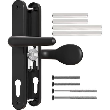 Black Aluminum Door Handle for PVC Door, Lever/Pad Offset 60 and 92mm, Screw Hole Distance 211mm, Plate Length 243mm Door Handle for PVC Door (1/4)