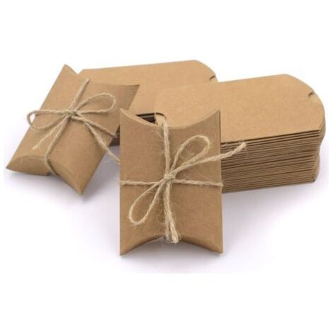 BARKBUSTERS 50 Stück Kraftpapier-Geschenkboxen im Vintage-Stil, natürliche Kissen-Süßigkeitsboxen für Hochzeitsfeier (1/3)