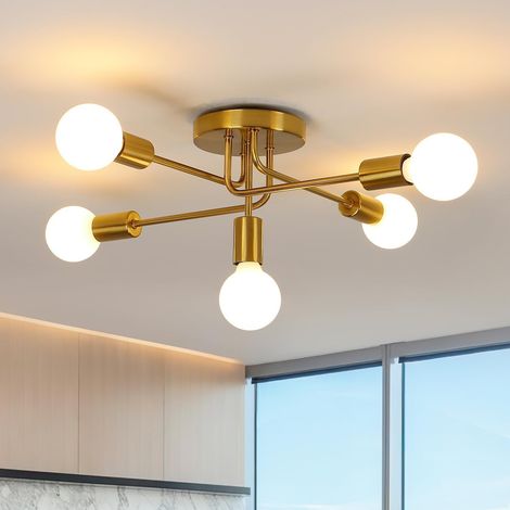Goeco 4-Light Gold Metal Ceiling Light, 43cm Square Flush Mount, Modern Industrial Spotlight Fixture for Living Room Bedroom Hallway (1/5)