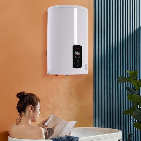 Chauffe-eau 2000 W - 50 l - Chauffe-eau électrique - Écran LED horizontal - Chauffe-eau instantané - Avec pommeau de douche - Pour cuisine, douche et salle de bain