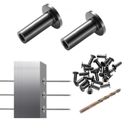 Manchons de protection acier inoxydable T316 pour garde-corps 101PCS câble métallique 1/8" T316 qualité marine, avec foret installation facile pour bricolage de balustrade, garde-corps, argent (1/4)