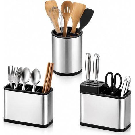 3-teiliger Küchenbesteckhalter aus Edelstahl mit herausnehmbarem Abtropfgitter (1/5)