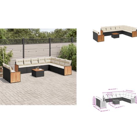 11-tlg. Garten-Sofagarnitur mit Kissen Schwarz Poly Rattan - Gartenmöbel Set - PE-Rattan Möbel - Outdoor Lounge - Esstisch - Sofasatz (1/3)