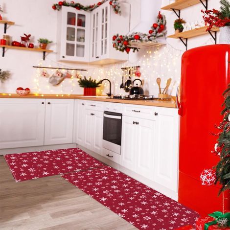 Lot de 2 tapis de sol de cuisine Kladzum sur le thème de Noël, compatibles avec les décorations de fêtes, tapis d'entrée anti-taches pour la maison et les chambres. (1/5)