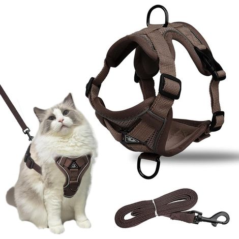 Harnais Chat avec Laisse, Harnais pour Chat Réglable, Gilet de Sécurité Souple pour Chaton, Chiot (M) (1/5)