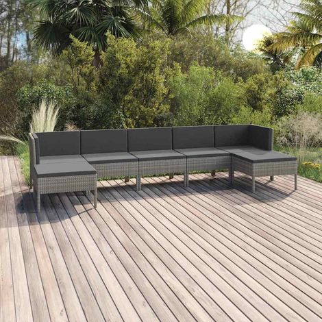 Salon de jardin 7 pcs Ensemble Table et Chaise de Jardin - avec coussins Résine tressée Gris BV482765 - BonneVie (1/5)