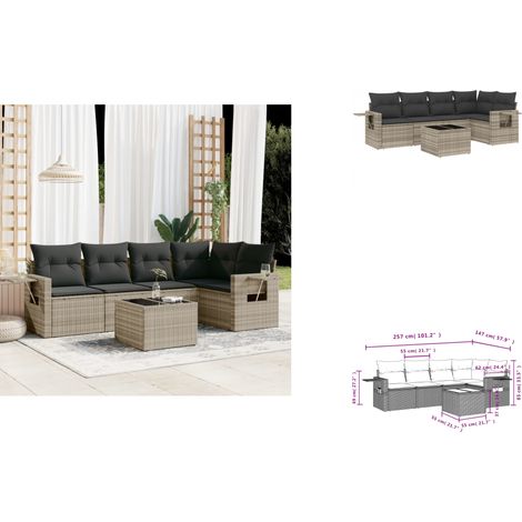 6-tlg. Garten-Sofagarnitur mit Kissen Hellgrau Poly Rattan - Garten Sofagarnitur - Garten Sofagarnituren - Outdoor Sofagarnitur - Sofagarnitur Terrasse (1/3)
