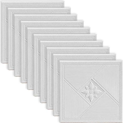 Papier peint pour plafond en mousse autocollant résistant à l'eau et l'humidité décoration intérieure 12pcs 3D 35x35cm QT1-7 (1/5)