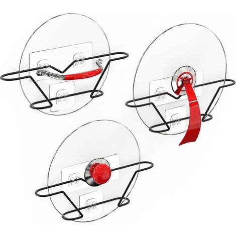 Lot de 3 organisateurs de couvercles de casseroles, supports de couvercles de poêles et casseroles résistants à la rouille, adhésifs et sans perçage (1/5)