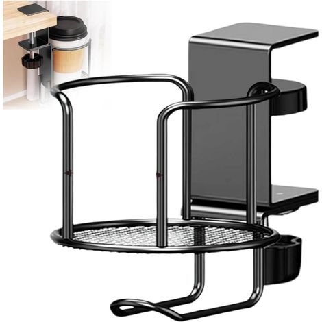 Porte-gobelet de bureau 2 en 1 avec support pour casque, crochet anti-déversement à clipser, porte-tasse à café fixe multifonction, adapté pour les chaises de pelouse, le bureau, la maison et les (1/5)