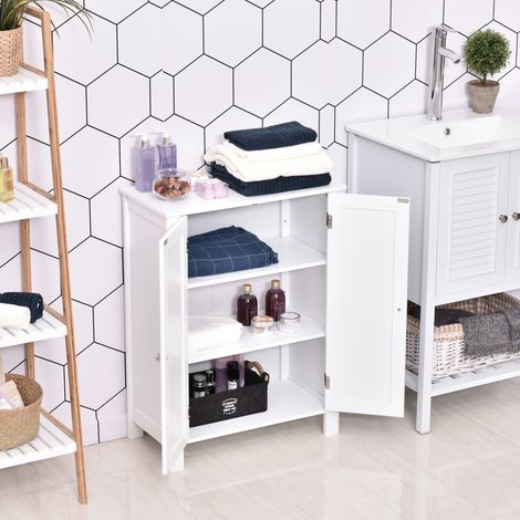Armario de baño que ahorra espacio, armario de baño multiusos con 2 estantes, 2 puertas, tiradores de MDF, 60 x 30 x 80 cm, blanco