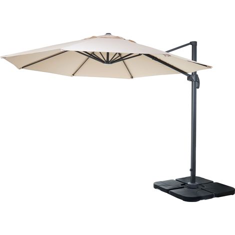 [NON UTILIZZATO] Ombrellone parasole decentrato HHG-535 rotondo 3 m avorio con base