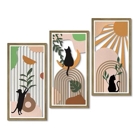 Bohemian Wall Decor Abstract Bohemian Cat Wall Art Black Wall Decor Mid-Century Modern Style for Cat Home Bedroom Living Room Office (1/5)
