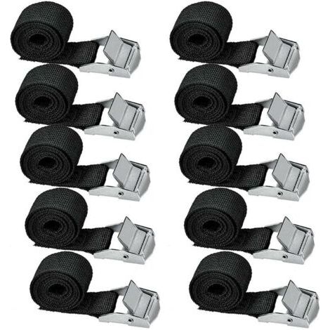 Set di 10 cinghie di fissaggio, lunghe 200 cm. Kit di fissaggio per portapacchi di moto/auto/biciclette. Cinghie di serraggio, carico massimo 500 kg. (1/5)