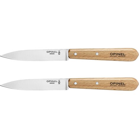 Set de 2 couteaux d'office 10 cm en acier inoxydable – Manche en bois de hêtre – Coupe nette et résistance à la corrosion – Opinel