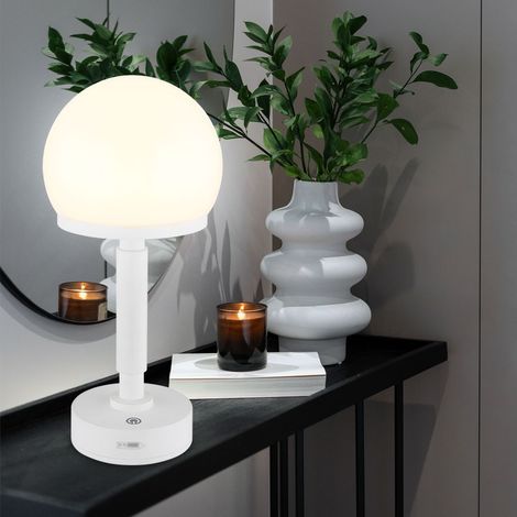Lampada da tavolo a fungo bianca Lampada da tavolo Touch dimmer Lampada laterale ricaricabile Lampada a fungo, USB-C, LED 1W 60Lm bianco caldo, DxH 14x29,5 cm