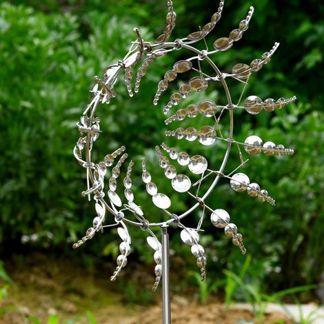 Outdoor Garden Lawn Weather Vane Electroplated Silver-white Metal Windmill Wind Catcher Diameter 31cm (1/5)