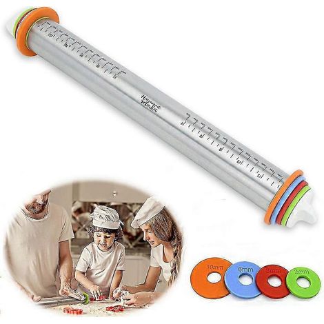 Rouleau à pâtisserie réglable en acier inoxydable de 43 cm (17 pouces) pour ajuster l'épaisseur de la pâte. (1/5)