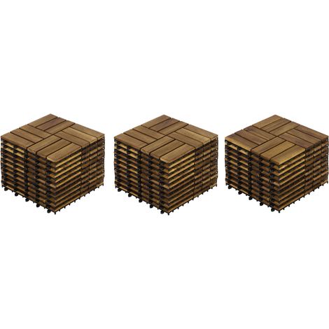 32 Steckfliesen für Terrasse aus Akazienholz 30 x 30 cm Gelb (1/5)