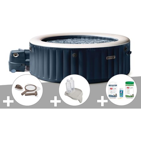 Kit spa gonflable Intex PureSpa Blue Navy rond Bulles 6 places + Kit d'entretien + Porte-verre + Kit de traitement brome