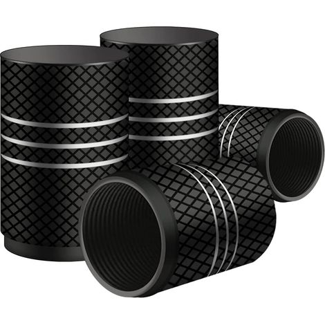 Lot de 4 bouchons de valve automobile en aluminium - Noir (1/5)
