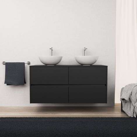Inda - Mobile bagno L.120 con doppio lavabo in appoggio / Nero