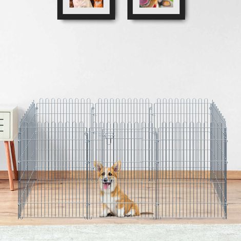 PawHut Freilaufgehege Welpenauslauf Welpenzaun Laufstall Welpengitter für Tiere 8-teilig B63 x H91 cm