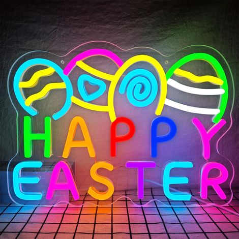 Néons « Joyeuses Pâques », guirlande lumineuse LED lapin, intensité variable, néon œuf de Pâques, idéal pour les cadeaux de famille et d'enfants (1/5)