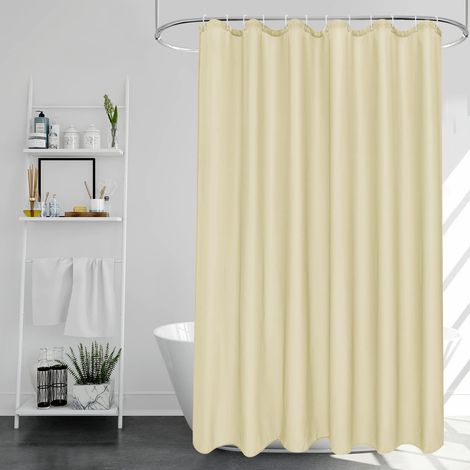 Rideaux de douche beiges, résistants aux moisissures, lavables et à séchage rapide. (1/4)