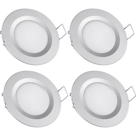 4 x Foco LED empotrable 12V Agujero 58-65mm 3W 6400K Plafón empotrado para autocaravana barco caravana furgoneta yate Luz blanca fría (Acabado plateado) (1/5)