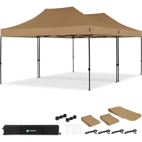 VONROC Tente de réception 6x4,5 m beige lot 2 tonnelles pliantes avec kit de connexion et gouttière S2 PT502XX (1/4)