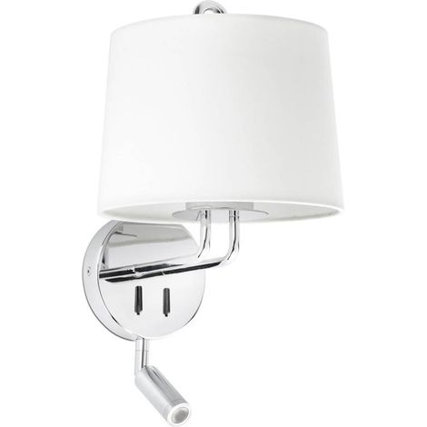 Faro MONTREAL Lampada da parete con paralume in cromo e bianco con luce da lettura (1/4)