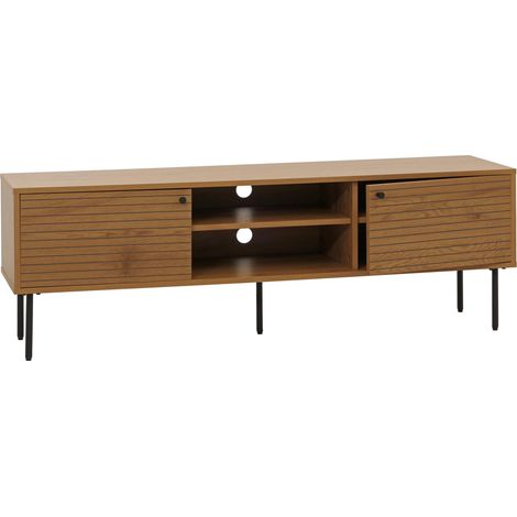 Meuble TV design scandinave avec rangements 6 compartiments passe-câbles intégré finition mélaminée résistante et métal 150 cm coloris naturel 040009779 (1/5)