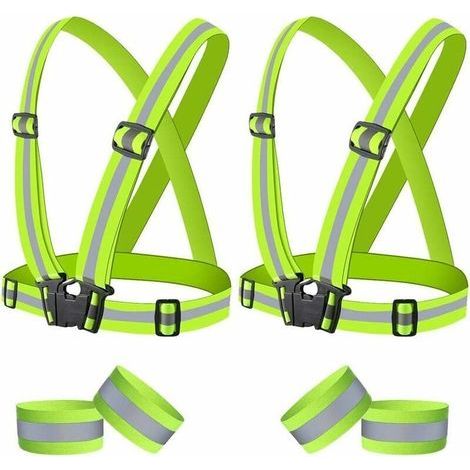 Hochsichtbare, reflektierende Sicherheitsweste, 2 Westen + 4 Armbänder, verstellbarer Gummizug, 360°-Reflexion, zum Radfahren, Joggen und Spazierengehen (1/5)