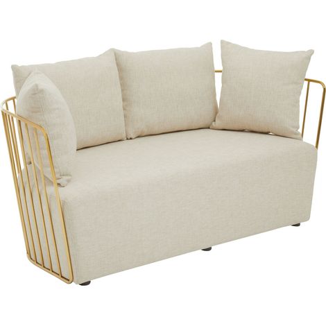 Interiors by Premier Two Seat Natural Fabric Sofa, Gold Finish Stainless Steel Frame, Art Deco Style Comfortable and Stylish Sofa (1/5)
