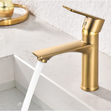 Doré Robinet Salle Bain en Laiton, MEEJEE Mitigeur Lavabo pour Vasque à Poser/Lave-Mains, Chaude/Froide Réglable avec Mousseur Démontable
