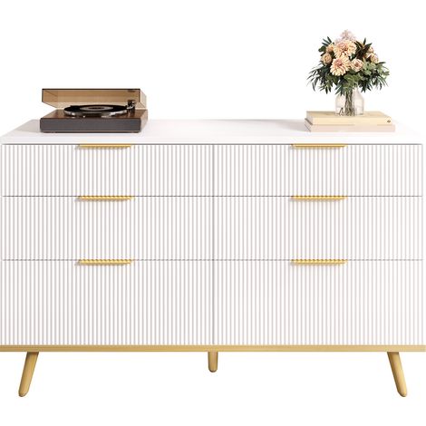 Meuble de salon moderne avec 6 tiroirs, doté de pieds en bois. Idéal pour un rangement pratique et élégant. S’adapte bien à diverses situations : salons, chambres à coucher ou couloirs.
