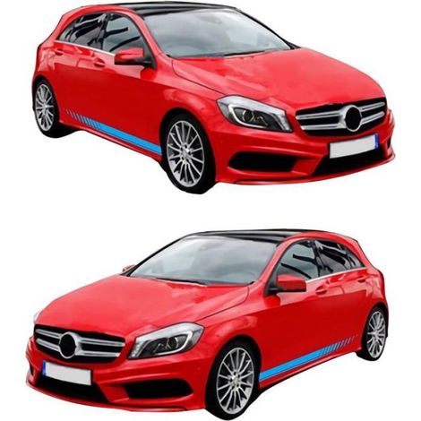Autocollant Carrosserie - Vinyle Impermeable - Rayure Laterale Rouge - Pour Tuning Automobile - Lot de 2 (1/4)