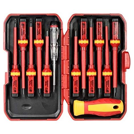 Jeu de tournevis magnétiques, 13 isolés interchangeables 1000V avec embouts magnétiques à fente d'outils réparation pour électriciens - (1/5)