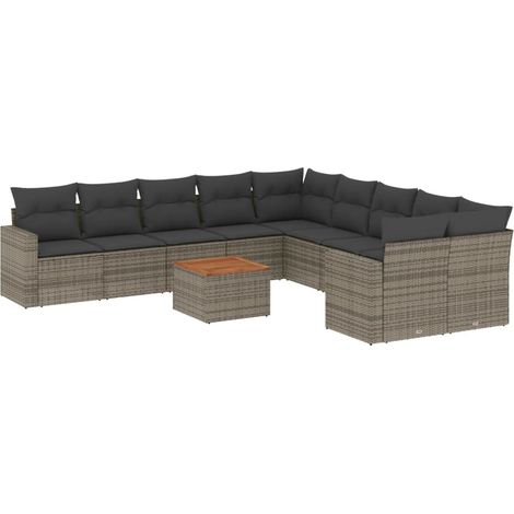 vidaXL Set Divani da Giardino 11 pz con Cuscini in Polyrattan Grigio (1/5)