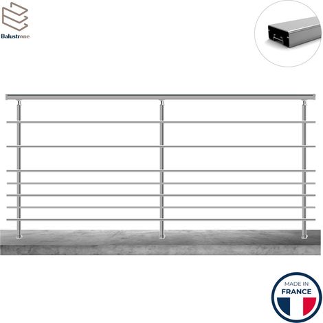 Garde-corps aluminium, 2m pose à visser au sol, intérieur et extérieur, PRISTINA 7 lisses, en kit (1/5)
