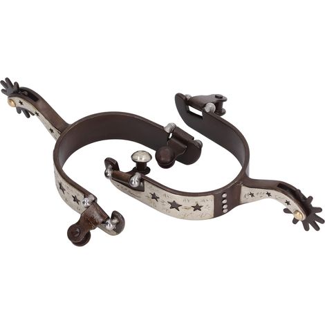 1 paire d'éperons de cheval vintage en laiton marron délicat, éperons de cheval en acier inoxydable avec motif d'étoile (1/5)