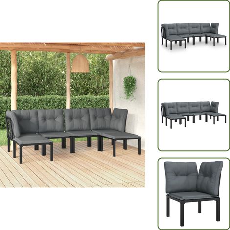 Poltrona singola - vidaXL Set Salotto da Giardino 6 pz in Polyrattan Nero e Grigio - Poggiapiedi da giardino