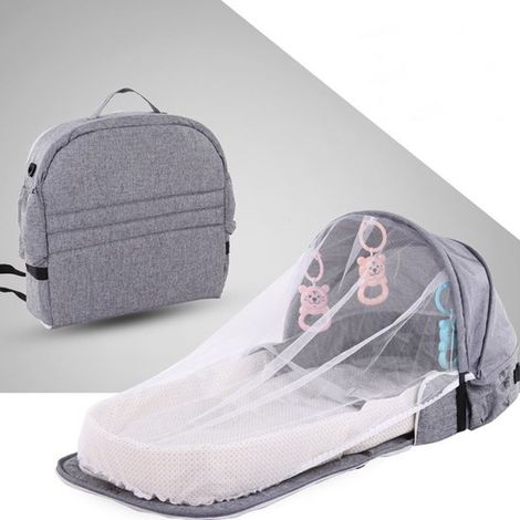Lettino da viaggio multifunzionale pieghevole per neonati con zanzariera, lettino portatile e leggero da zaino per campeggio, spiaggia, uso interno ed esterno (1/4)
