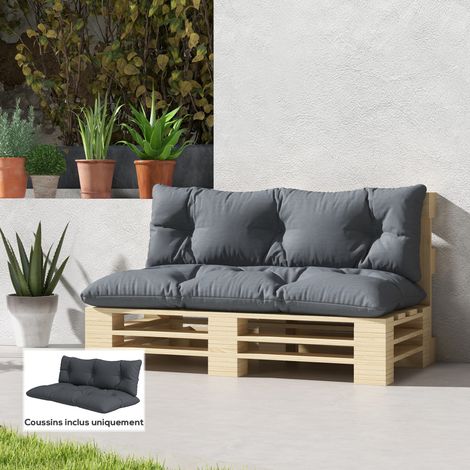 Set mit 2 Gartenbankkissen: 1 Sitzkissen und 1 Rückenkissen, wasserabweisendes graues Polyester