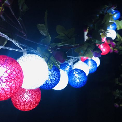 Guirlande lumineuse décorative du 4 juillet, 3 mètres, 20 LED, boules rouges, blanches et bleues, décoration patriotique pour terrasse et fête. (1/5)
