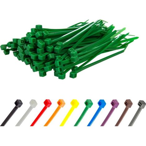 Bridas de nailon para cables - 100 mm x 2,5 mm - Verde - Bridas pequeñas para cables - Abrazaderas para cables - Paquete de 100