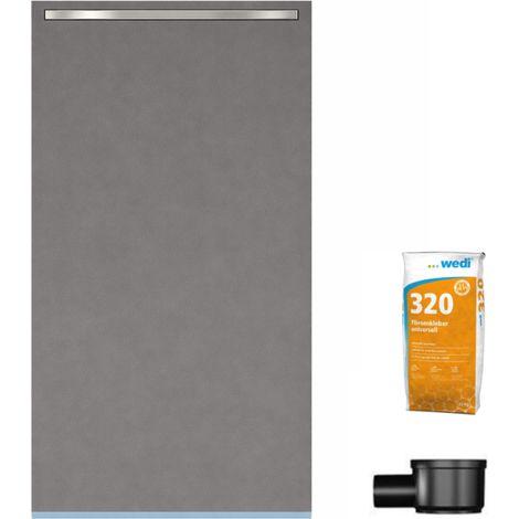 Receveur de douche à carreler 180 x 90 cm WEDI Fundo Riolito Neo écoulement horizontal + barrette de finition 70 cm + colle 320