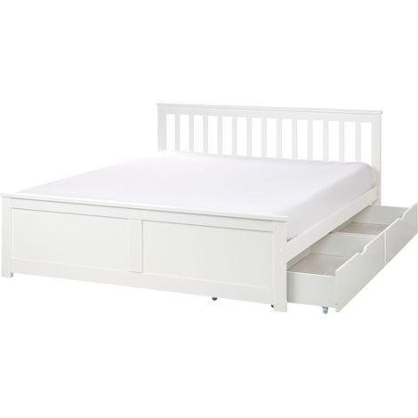 Bed with Storage Drawers Pine Wood OLENDON 160 x 200 cm (EU King Size) White