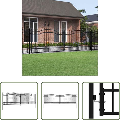vidaXL Portail en acier - Portail de clôture Kampen avec pointe en forme de lance, noir, 394,5 x 125 cm, acier (1/5)